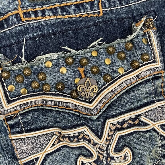 Rock Revival Rand Taper Jeans Men 36x34 Blue Tie Dye Studded Stretch Denim - Picture 7 of 12